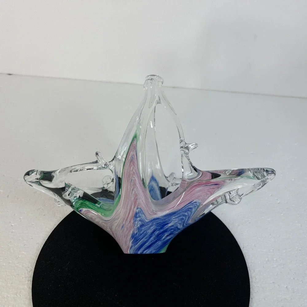 Vintage Murano Italy Rainbow Art Glass Starfish Basket Bowl Handblown‎